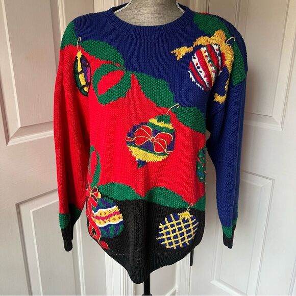 Vintage Talbots Size Large Womens Hand Knitted Christmas Sweater Ornaments - Picture 1 of 6